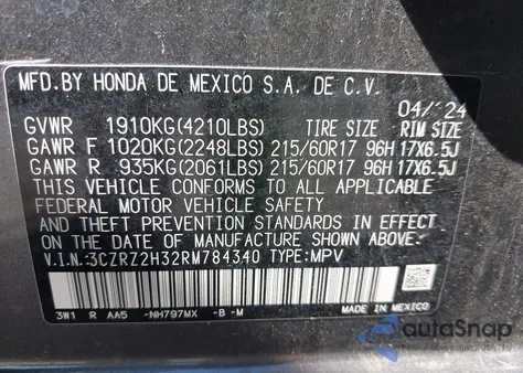 2024 Honda Hr-V Awd Lx from USA, damaged, VIN 3CZRZ2H32RM784340